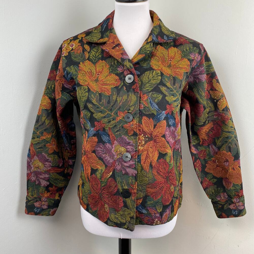 Vintage Touch O’ Blue Floral Earthy Boho Tapestry Chore Jacket Small - Picture 2 of 10